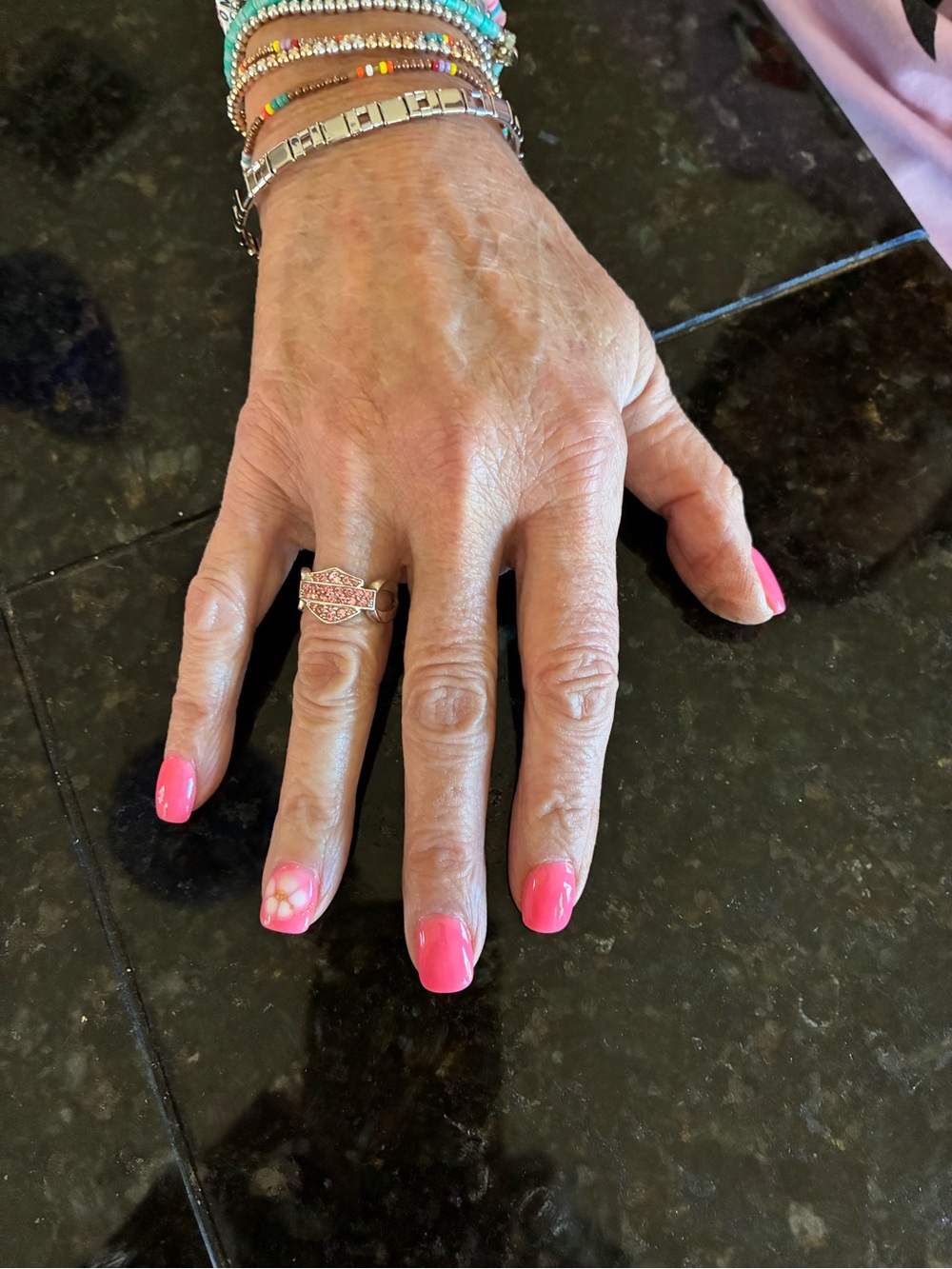 Harley-Davidson Pink Stone Ring for Women - bar and shield pink stones
